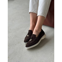 Замшевые цветные лоферы шоколад на низком ходу Арт. 156-6